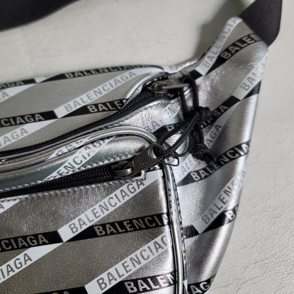 Balenciaga BAG + WALLET Silver Stripe Leather Explorer Belt Waist Fanny Chest - Picture 7 of 17